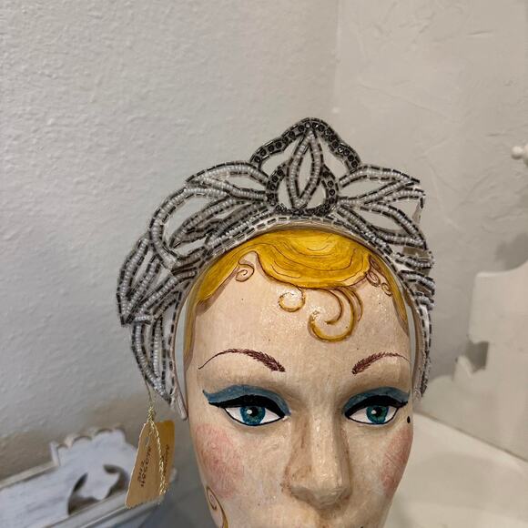 Vintage Beaded Tiara Headband — Silver & Clear Seed Beads Rare - Picture 1 of 3